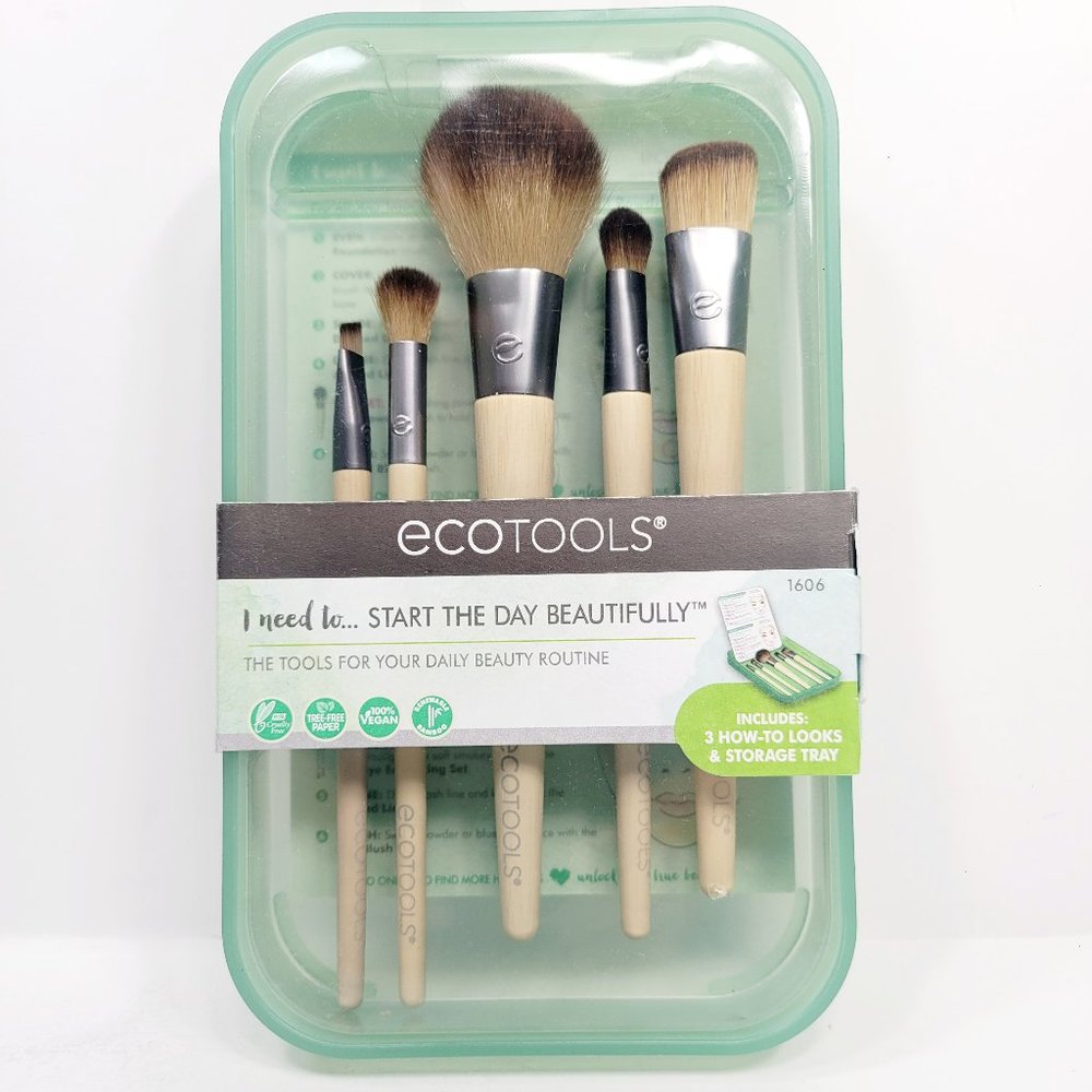 EcoTools Brush Set, Makeup Brushes Tool, 6 Pieces With Storage Tray.